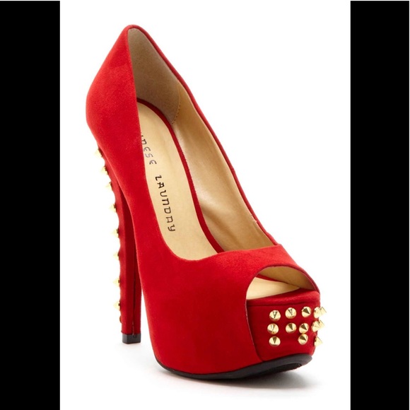 Like New Chinese Laundry Red Heels Gold Spikes 7.5 - Picture 3 of 7